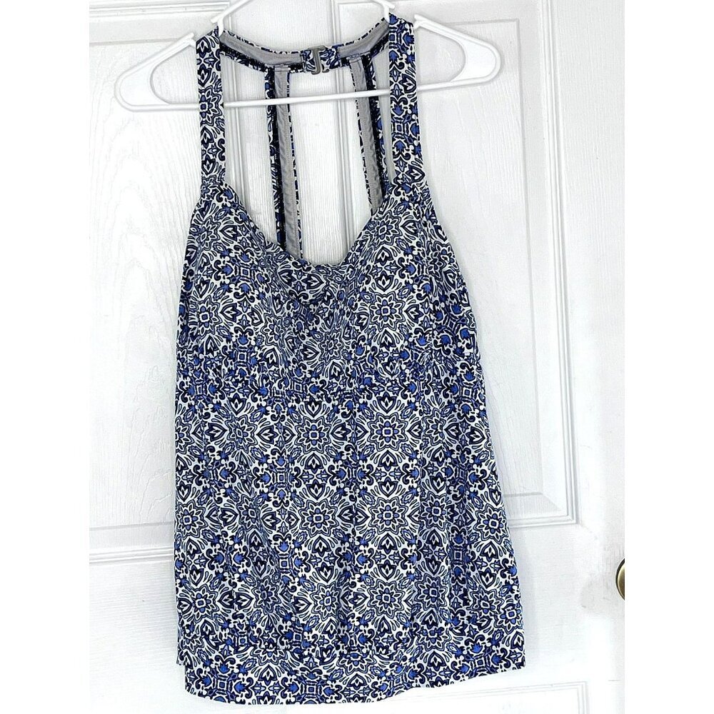Lands End Tankini Top sz 22W Beach Vacation Travel Summer Paisley Blue White